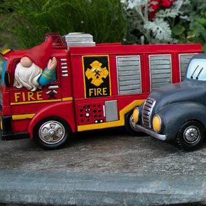 Solar Fire Truck Driving Gnome Garden Statue, 11.5 by 6.5 Inches | Shop Garden Decor by Exhart