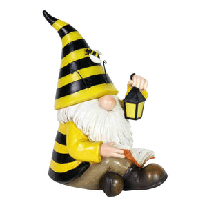 Solar Beekeeper Garden Gnome with Book and Lantern Statuary, 5.5 by 9.5 Inches | Shop Garden Decor by Exhart