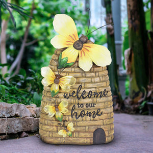 Solar Welcome to our Home Hand Painted Bee Hive Statuary, 15 Inch | Shop Garden Decor by Exhart