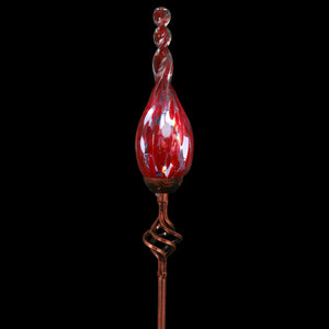 Solar Hand Blown Red Glass Twisted Flame Garden Stake with Metal Finial Detail, 36 Inch | Shop Garden Decor by Exhart