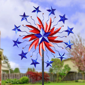 Patriotic Double Star Windmill Kinetic Spinner Stake, 20 by 71 Inches | Shop Garden Decor by Exhart