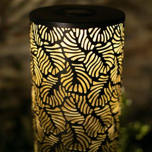 Solar Metal Garden Lantern with Stamped Filigree Leaf Pattern, 8 by 31.5 Inches  | Shop Garden Decor by Exhart