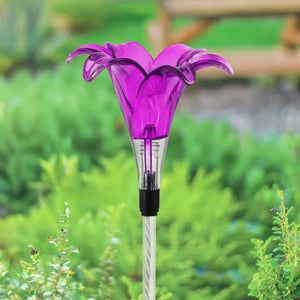 Solar Plastic Lily Garden Stake in Purple, 4 by 35 Inches | Shop Garden Decor by Exhart