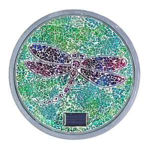 Solar Mosaic Glass Dragonfly in Cement Stepping Stone, 10.5 Inches | Shop Garden Decor by Exhart