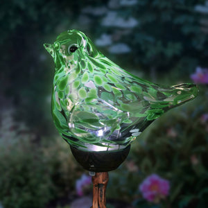 Solar Pearlized Hand Blown Glass Bird Garden Stake in Green, 6 by 31 Inches | Shop Garden Decor by Exhart