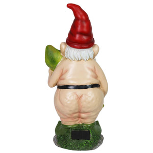 Good Time Naked Nolan Gnome Statue with Solar Welcome Leaf, 14 Inches | Shop Garden Decor by Exhart