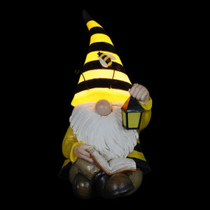 Solar Beekeeper Garden Gnome with Book and Lantern Statuary, 5.5 by 9.5 Inches | Shop Garden Decor by Exhart