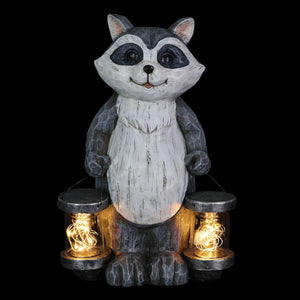 Solar Firefly Jar Raccoon Garden Statuary, 10 Inches tall | Shop Garden Decor by Exhart