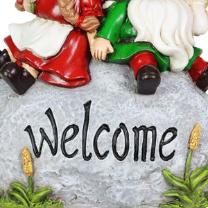 Gnome Couple on a Welcome Stone Garden Statue,7.5 by 8.5 Inches | Shop Garden Decor by Exhart