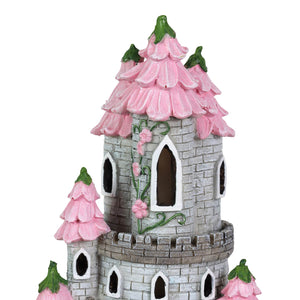 Solar Hand Painted Fairy Castle Garden Statue, Pink Petal Roof, 5.5 by 10 Inches | Shop Garden Decor by Exhart