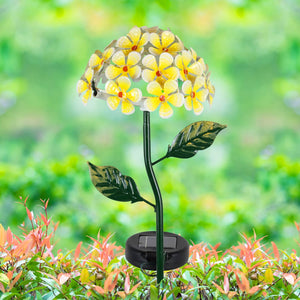 Solar Metal Hydrangea Garden Stake in Yellow with Twenty-Six LED lights, 21 Inch | Shop Garden Decor by Exhart