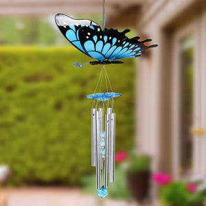 Large WindyWings Butterfly Wind Chime in Blue, 11 by 24 Inches | Shop Garden Decor by Exhart