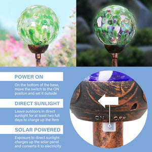 Solar Pearlized Honeycomb Glass Ball Garden Stake with Metal Finial in Green, 4 by 31 Inches | Shop Garden Decor by Exhart