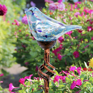 Solar Pearlized Hand Blown Glass Bird Garden Stake in Teal, 6 by 31 Inches | Shop Garden Decor by Exhart