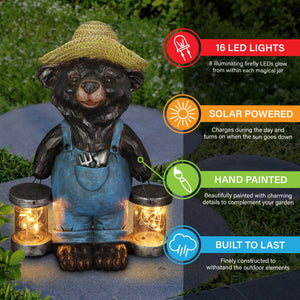 Solar Rustic Farmhouse Bear with Firefly Jars Statuary, 12.5 Inches | Shop Garden Decor by Exhart