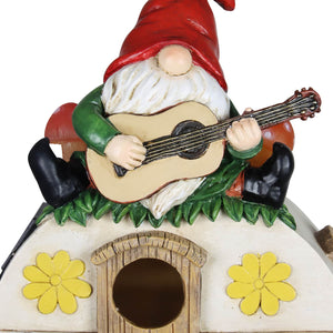 Solar Guitar Gnome on a Camper Hanging Bird House, 7.5 by 9 inches | Shop Garden Decor by Exhart