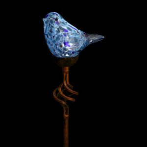 Solar Pearlized Hand Blown Glass Bird Garden Stake in Teal, 6 by 31 Inches | Shop Garden Decor by Exhart