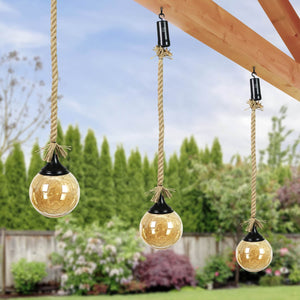 Hanging Golden Glass LED Balls with Timer, Set of Three, 6 by 31 Inches | Shop Garden Decor by Exhart