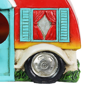 Hand Painted Red and Blue Hanging Camping Trailer Resin Bird House, 5.5 by 6 Inches | Shop Garden Decor by Exhart