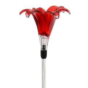 Solar Plastic Lily Garden Stake in Red, 4 by 35 Inches | Shop Garden Decor by Exhart