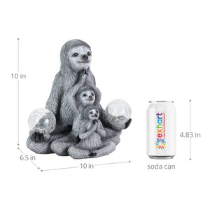 Solar Three Meditating Sloths in Lotus Position with Two LED Crackle Balls Statuary, 10 Inch | Shop Garden Decor by Exhart