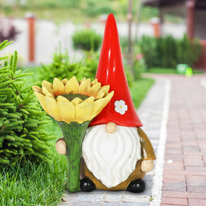 Solar Sunflower Simon Garden Gnome Statue, 12 Inch | Shop Garden Decor by Exhart