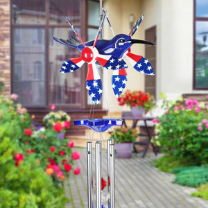 WindyWing Patriotic Whirligig Hummingbird Wind Chime, 7 by 18 Inches | Shop Garden Decor by Exhart