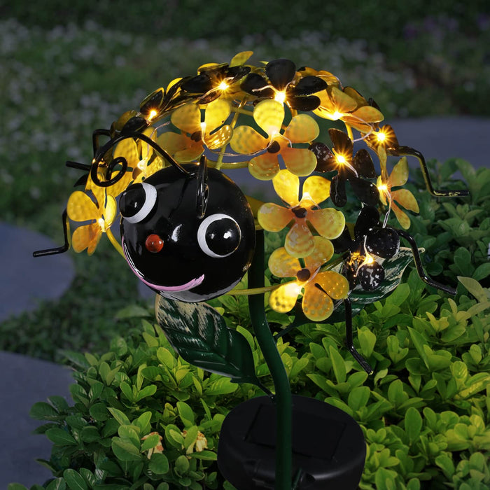 Solar Bumble Bee of Flowers with Twenty-One LED Lights Garden Stake, 8 by 26 Inches