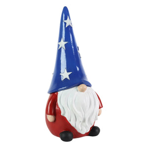 Hand Painted Patriotic LED Hat Gnome Statue on a Battery Operated Timer, 6 by 12.5 Inches | Shop Garden Decor by Exhart