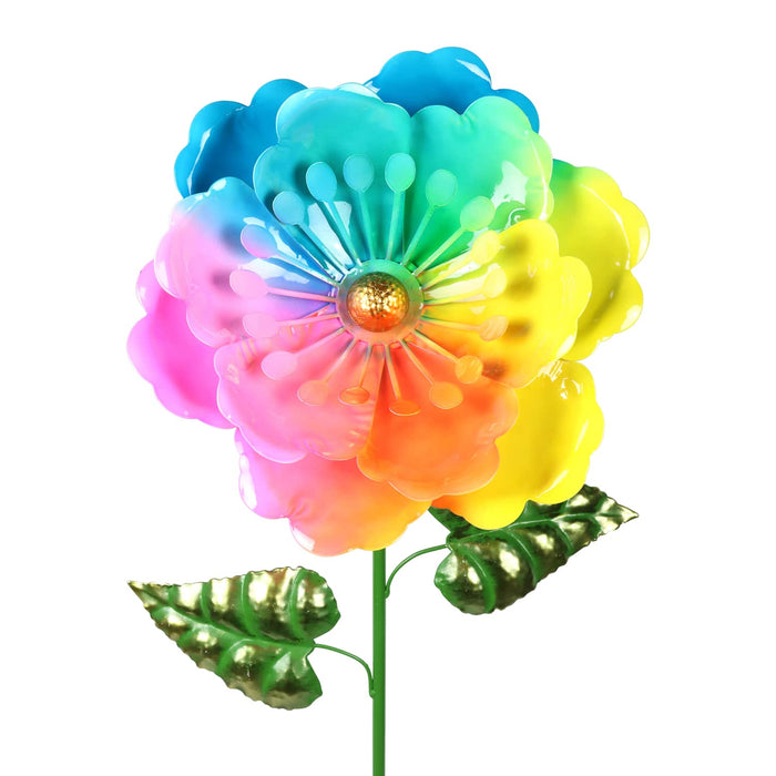 Rainbow Colored Flower Bouncing Metal Garden Stake,11 x 7 x 37 Inches