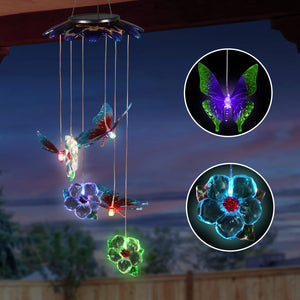 Solar Butterflies and Flowers Hanging Mobile with 6 Color Changing LEDs, 7 by 27.5 | Shop Garden Decor by Exhart