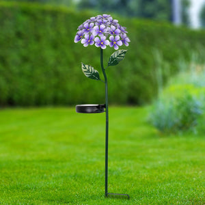 Solar Metal Hydrangea Garden Stake in Purple with Twenty-Six LED Lights, 7 by 21 Inches | Shop Garden Decor by Exhart