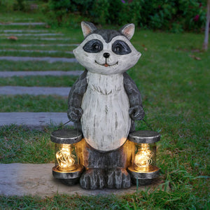 Solar Firefly Jar Raccoon Garden Statuary, 10 Inches tall | Shop Garden Decor by Exhart