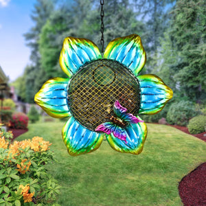 Solar Hanging Metal Mesh Flower Bird Feeder, 9 by 22.5 Inches | Shop Garden Decor by Exhart