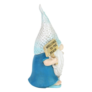 Mermaid Tail Hat Garden Gnome Statue with Welcome to the Beach Sign, 5 x 4 x 8.5 Inches | Shop Garden Decor by Exhart