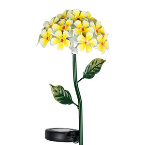 Solar Metal Hydrangea Garden Stake in Yellow with Twenty-Six LED lights, 21 Inch | Shop Garden Decor by Exhart