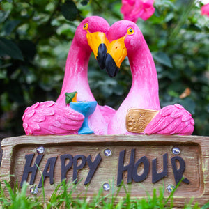 Solar Happy Hour Flamingos Sign, 10 Inch | Shop Garden Decor by Exhart