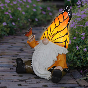 Solar Hand Painted Monarch Butterfly Hat Gnome Garden Statuary, 6 by 9 Inches | Shop Garden Decor by Exhart