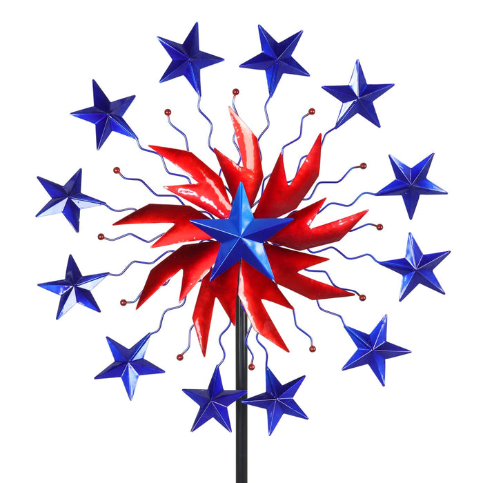 Patriotic Double Star Windmill Kinetic Spinner Stake, 20 by 71 Inches