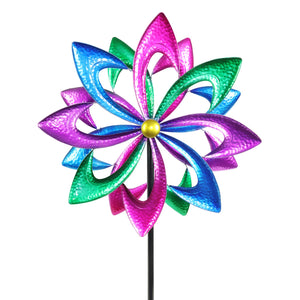 Colorful Pinwheel Double Spinner Garden Stake, 24 by 84 Inches | Shop Garden Decor by Exhart