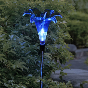 Solar Plastic Lily Garden Stake in Blue, 4 by 35 Inches | Shop Garden Decor by Exhart