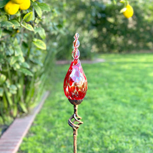 Solar Hand Blown Red Glass Twisted Flame Garden Stake with Metal Finial Detail, 36 Inch | Shop Garden Decor by Exhart