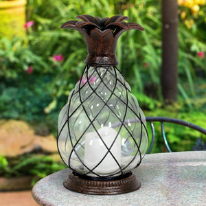 Bronze Pineapple Lantern with Battery Powered LED Candle on a Timer, 10.25 Inch | Shop Garden Decor by Exhart
