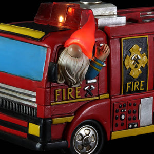 Solar Fire Truck Driving Gnome Garden Statue, 11.5 by 6.5 Inches | Shop Garden Decor by Exhart