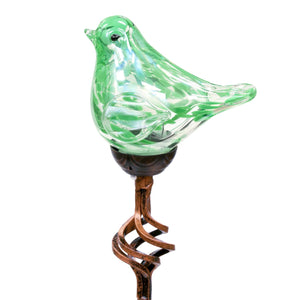 Solar Pearlized Hand Blown Glass Bird Garden Stake in Green, 6 by 31 Inches | Shop Garden Decor by Exhart