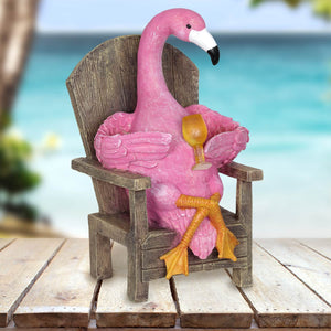 Solar Flamingo with a LED Cocktail in a Lounge Chair Garden Statue, 12 Inch | Shop Garden Decor by Exhart