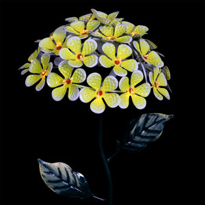 Solar Metal Hydrangea Garden Stake in Yellow with Twenty-Six LED lights, 21 Inch | Shop Garden Decor by Exhart