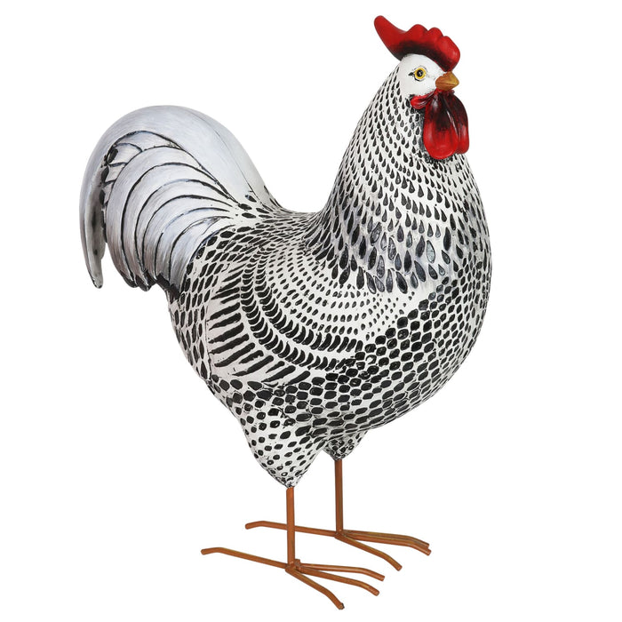 Black and White Rooster Garden Statue, 17 Inch