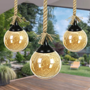 Hanging Golden Glass LED Balls with Timer, Set of Three, 6 by 31 Inches | Shop Garden Decor by Exhart