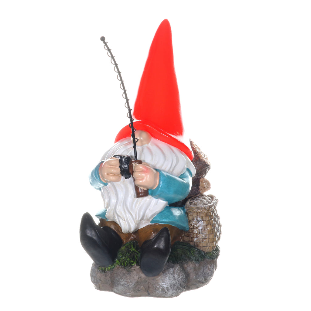 Good Time Solar Fishing Freddy Red Hat Gnome Statue, 12 Inch